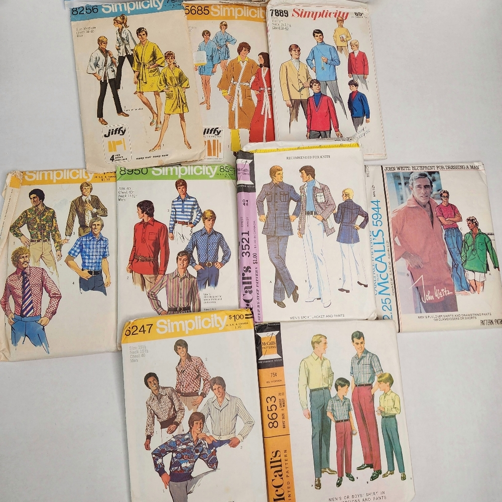 60s 70s VINTAGE 9 Piece Men's Sewing Pattern Bundle Lot Simplicity McCall's